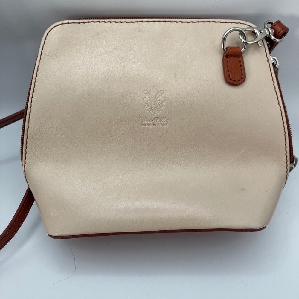 Vera Pelle Made in Italy Beige Leather Small Crossbody Bag Purse